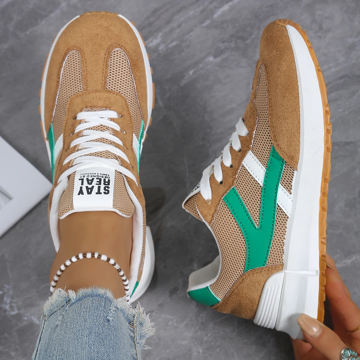 Chaussures décontractées élégantes à lacets, nouveau style tendance, pour femmes, printemps/automne, bout rond, semelle épaisse, antidérapantes, confortables, chaussures de sport MAEJORKEN