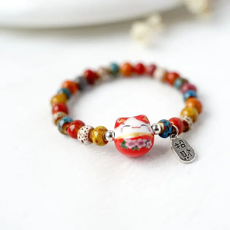Bracelet chat b03 pour filles, bracelets perlés colorés, pendentifs en céramique Harajuku, bracelets à breloques anime, bijoux cadeaux, vente en gros MAEJORKEN