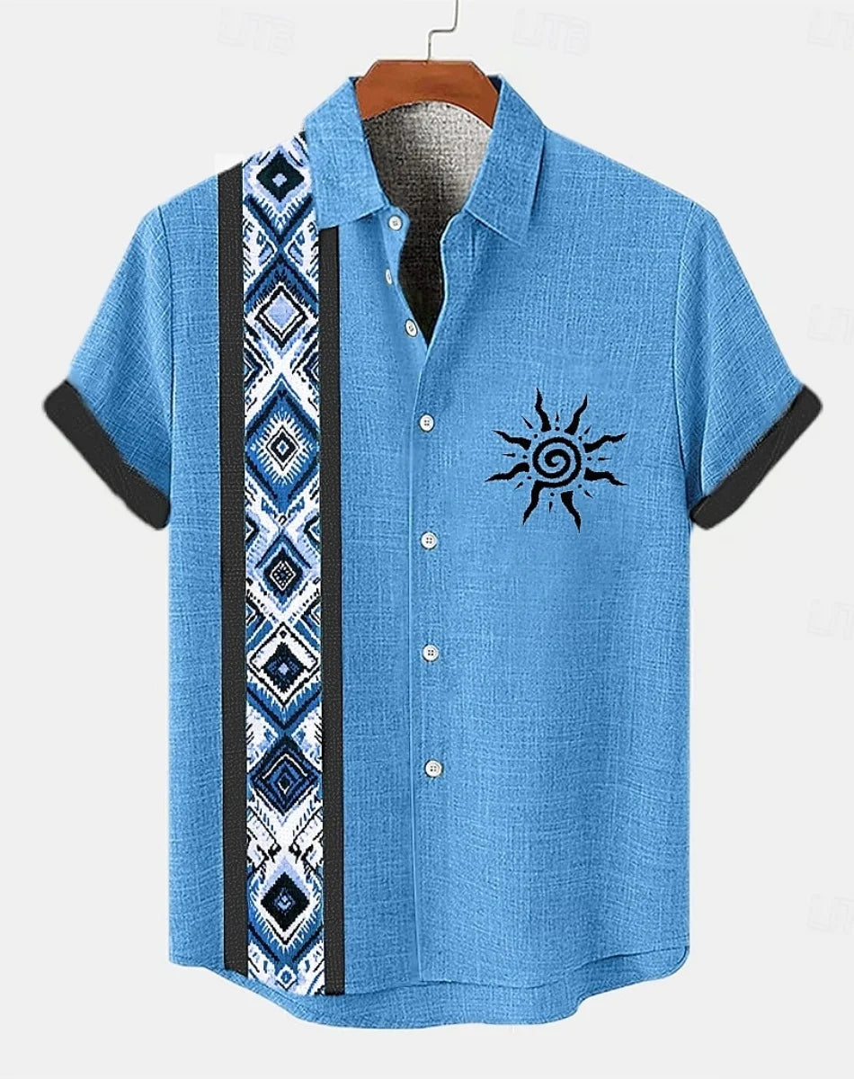 Chemises décontractées d'été pour hommes, chemises à manches courtes décontractées en lin à imprimé Tribal de Style Vintage pour hommes, fête sur la plage et la piscine hawaïenne MAEJORKEN