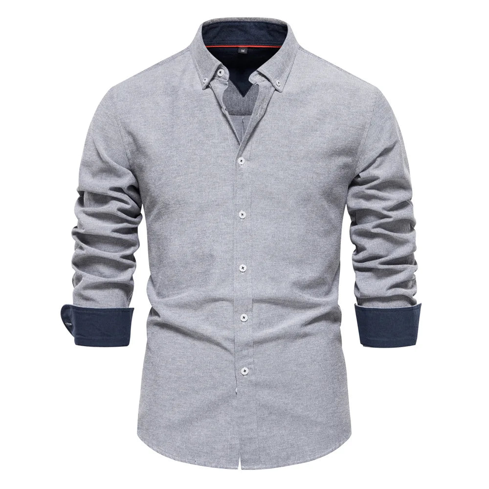 "Chemise à manches longues pour hommes, design polyvalent et décontracté, taille européenne, haut à simple boutonnage à revers de couleur pure à la mode" MAEJORKEN