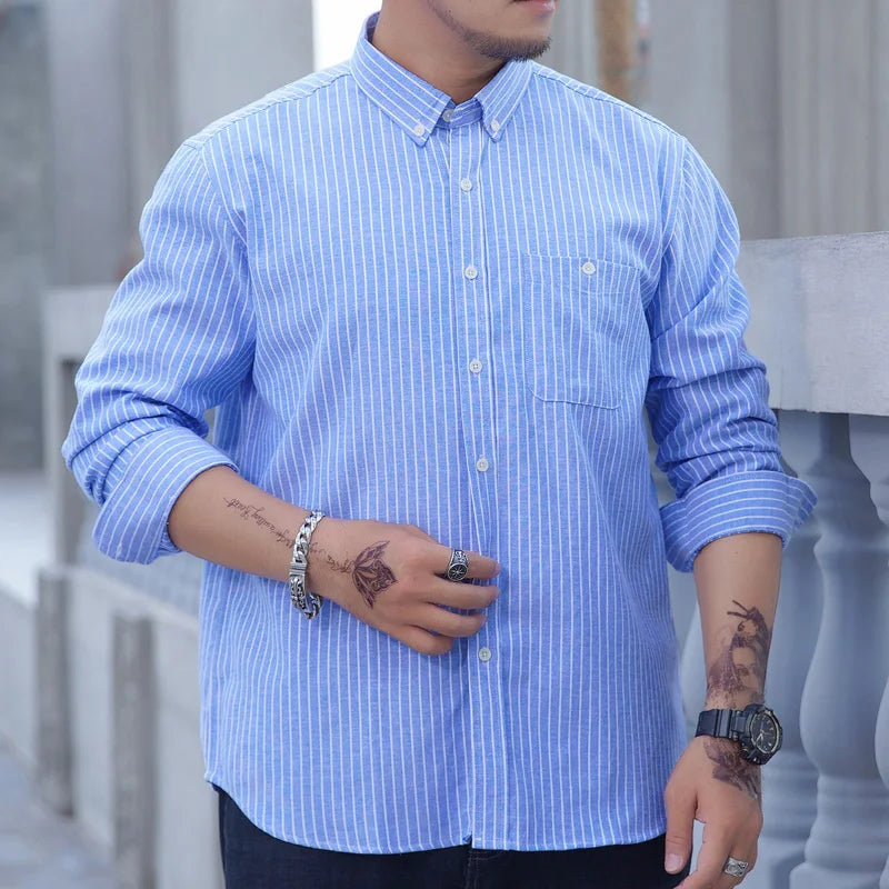 Chemise homme bleu rayé Oxford coton flanelle grande taille 5XL 6XL 7XL 8XL 10XL élégant bureau surdimensionné manches longues mince rouge blanc MAEJORKEN