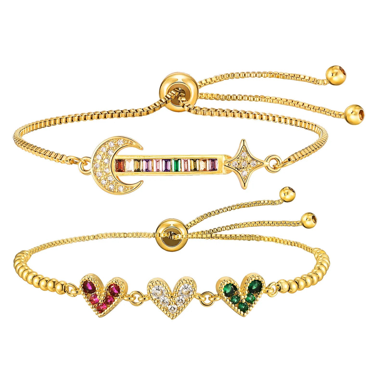 Zcomprend-Bracelet coeur en pierre colorée pour femme, lune, étoile, boîte réglable, bijoux JOWristband, cadeau pour petite amie, jour de Léon MAEJORKEN
