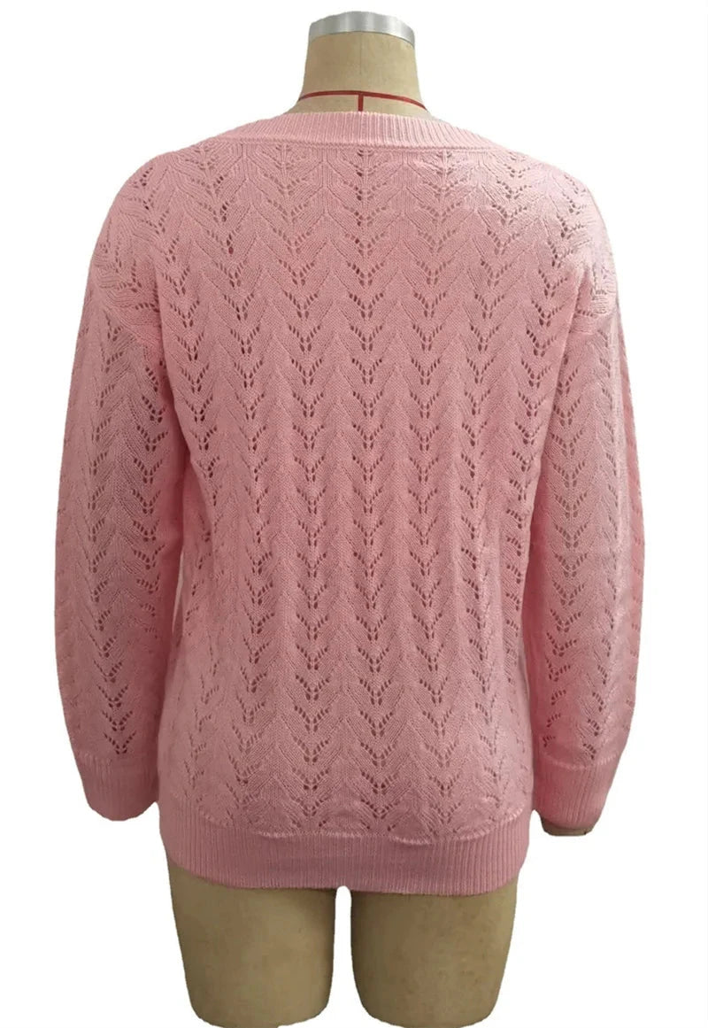 Pull à col en V profond pour femme, pull évidé, manches longues, document solide, chaud, élégant, femme, attrayant pour l'UE, automne, hiver, nouveau MAEJORKEN