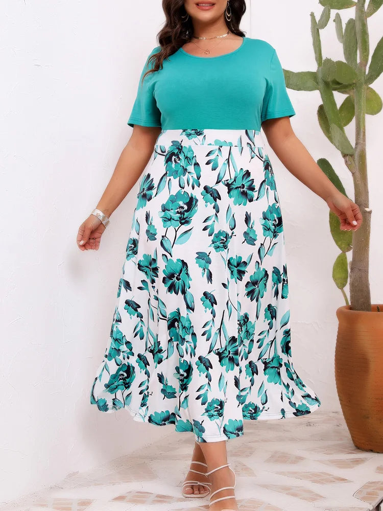 Robe trapèze été taille haute imprimé fleuri du 0XL au 4XL