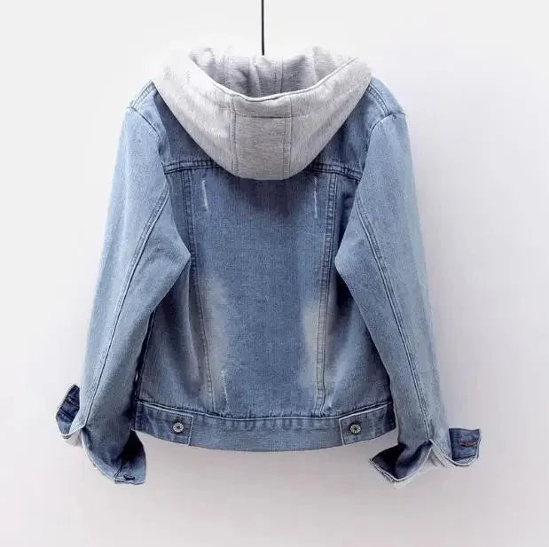 Femmes Denim manteau à capuche simple boutonnage bouton vestes à capuche Patchwork vêtements d'extérieur Cardigan poches solides Streetwear chaud MAEJORKEN