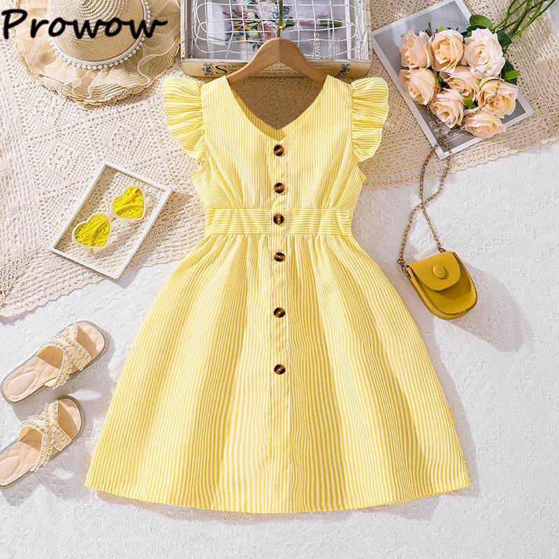 Fille robe d'été manches volantes rayures robe Patchwork couleur chemise robe pour filles décontracté adolescent filles vêtements enfants robes MAEJORKEN