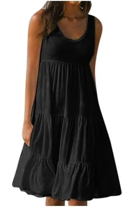 Grande taille femmes casual O cou sans manches volants Mini robe Boho solide plage robe d'été surdimensionné robe ample 2025 été MAEJORKEN
