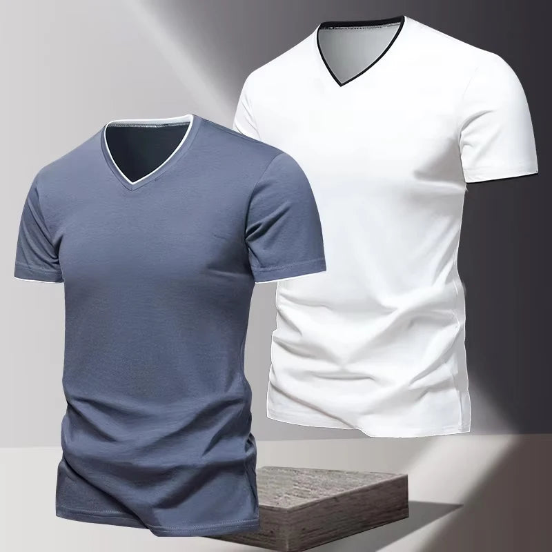 T-shirt pour homme à col en V et manches courtes, T-shirt de sport et de loisirs pour homme, T-shirt basique uni tendance et simple MAEJORKEN