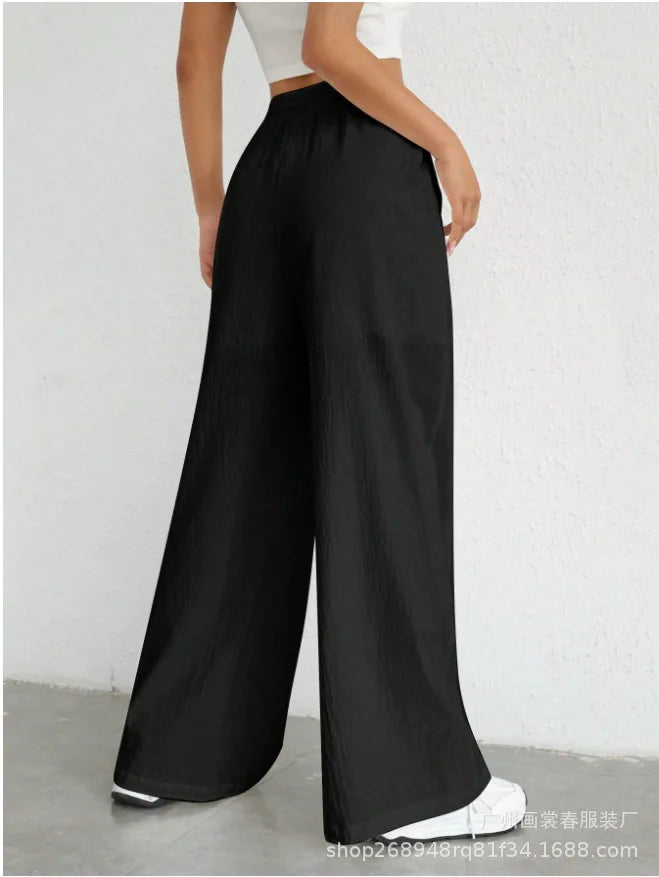 Pantalon décontracté à jambes larges couleur unie du S au XL