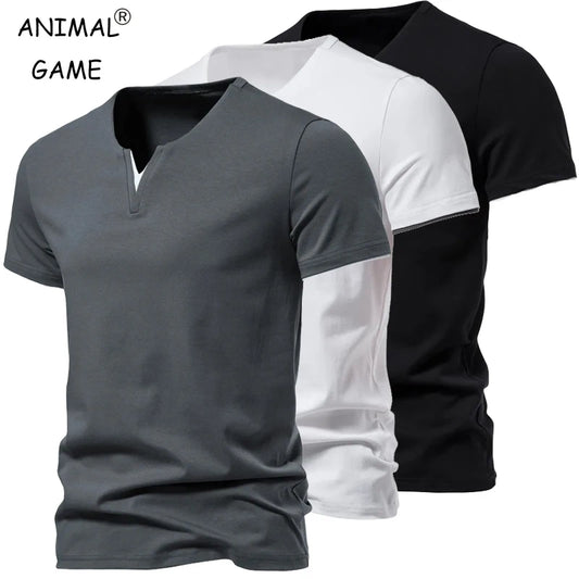 T-shirt à manches courtes et col en V Henley pour hommes du M au 5XL