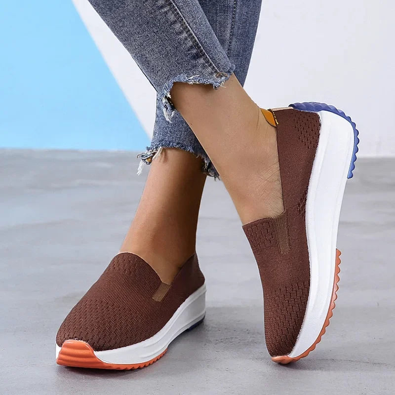 Baskets d'extérieur en maille respirante pour femmes, chaussures plates à enfiler, chaussures de Jogging légères à semelle compensée, mocassins d'été à semelle souple MAEJORKEN