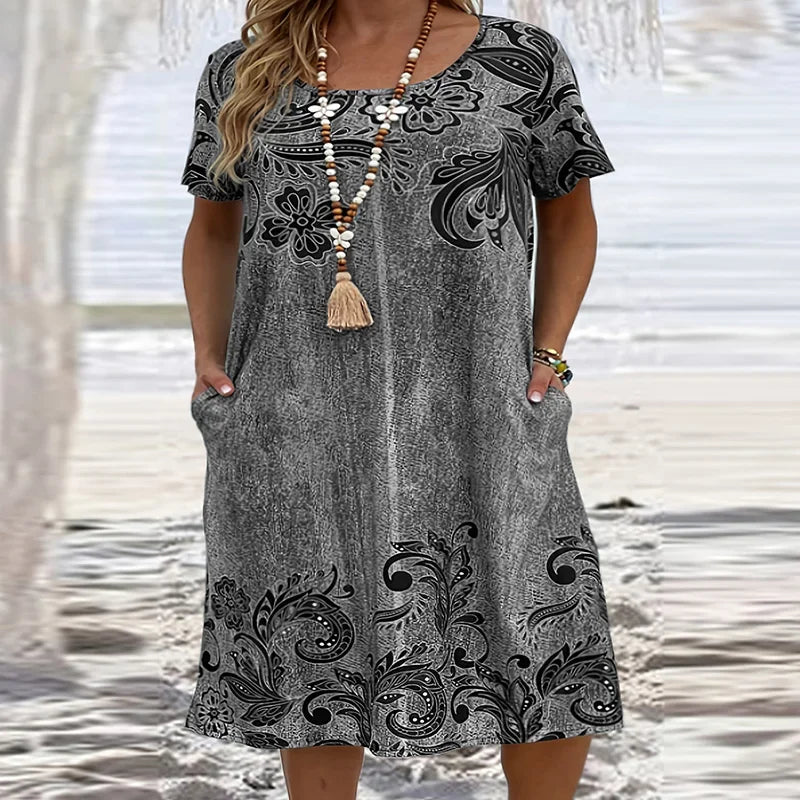 Robe mi-longue pour femmes, grande taille, ample, col rond, Vintage, imprimé, poches, décontractée, robe de soirée, été, 20224, XL-6XL MAEJORKEN
