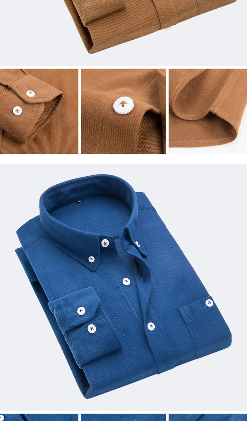 Chemise en velours manche longue rayure homme du M au 5XL