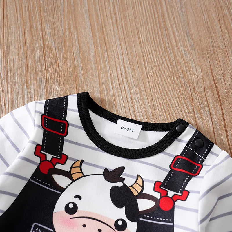 Vêtements pour bébé, imprimé vache de dessin animé mignon, confortable et doux, combinaison pour garçons et filles de 0 à 18 ans, printemps et automne, manches longues MAEJORKEN