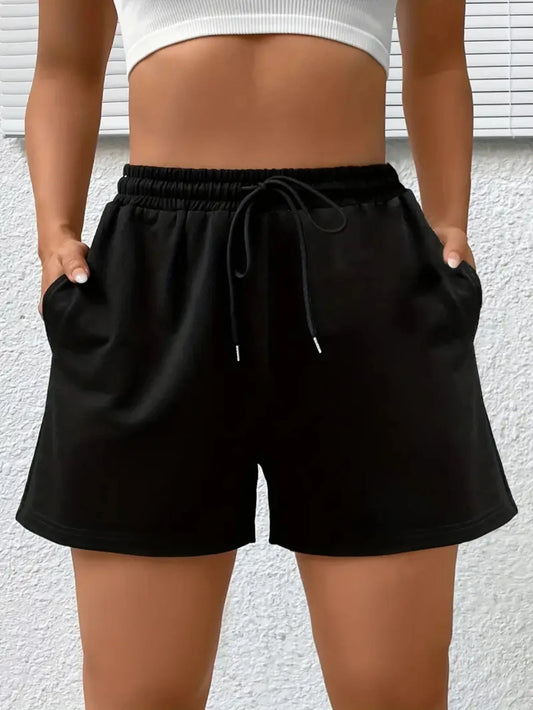 Shorts décontractés pour femmes, couleur unie, taille élastique avec cordon de serrage, avec poches, shorts d'extérieur, vêtements de maison tendance MAEJORKEN