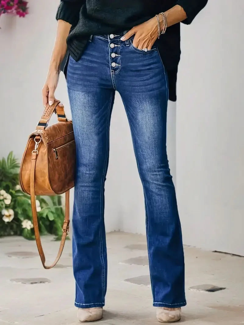 Pantalon évasé en jean pour femme, coupe bootcut, extensible, taille haute, délavé, poches, boutons, pantalon skinny, streetwear 2026 MAEJORKEN