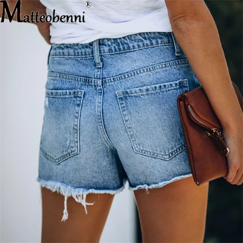 Short en jean déchiré pour femme, taille haute, troué, poches décontractées du S au 2XL MAEJORKEN