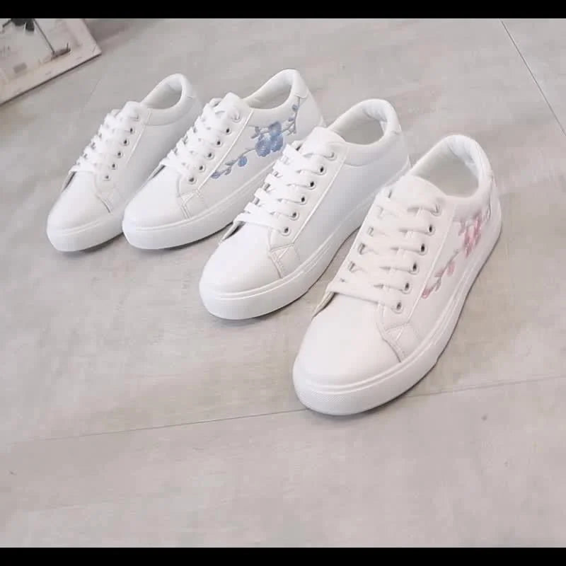 Chaussures De course blanches respirantes à lacets pour femmes, baskets décontractées à fleurs brodées, mode printemps-automne 2023 MAEJORKEN