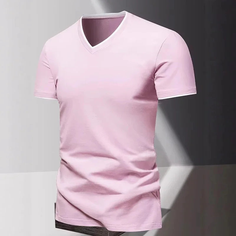 T-shirt pour homme à col en V et manches courtes, T-shirt de sport et de loisirs pour homme, T-shirt basique uni tendance et simple MAEJORKEN