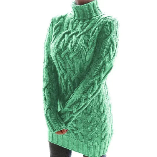 Robe pull longue à col haut pour femme, pull tricoté, couleur unie, épais, Mini, mode hiver automne 2024 MAEJORKEN