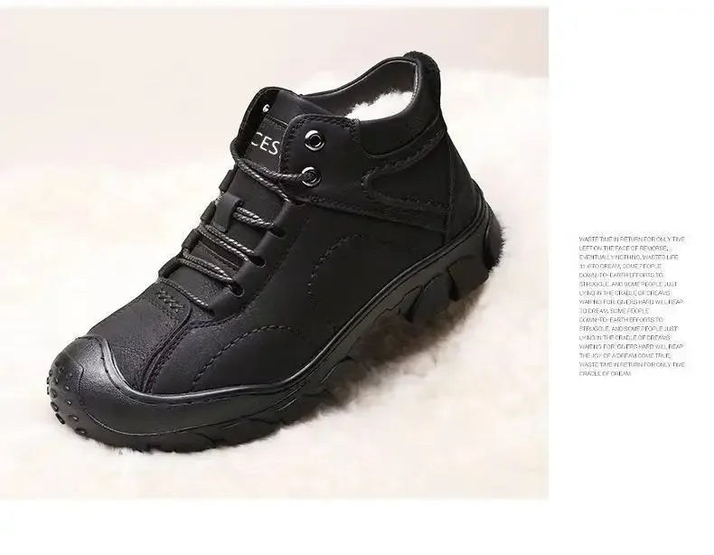 Chaussures d'hiver en cuir imperméable épais pour hommes, doublure polaire, montantes en coton, bottes de neige pour Sports de plein air, semelle extérieure en caoutchouc MAEJORKEN