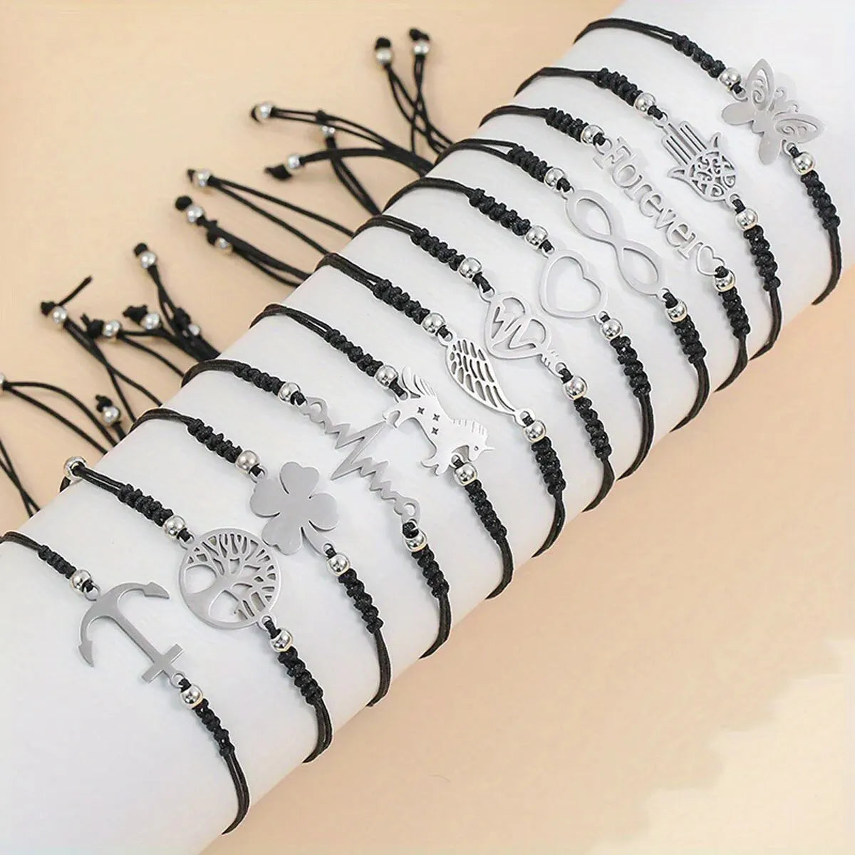 12 pièces/ensemble élégant bracelet à breloques tressé en acier inoxydable pour hommes-parfait pour un usage quotidien et un cadeau à la famille et aux amis MAEJORKEN