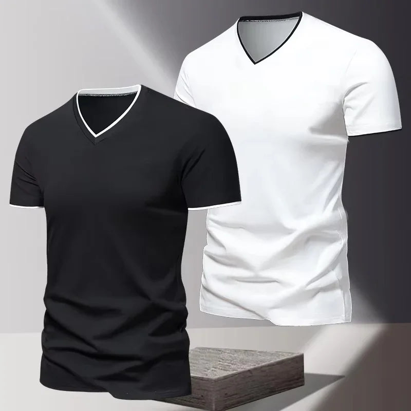 T-shirt pour homme à col en V et manches courtes, T-shirt de sport et de loisirs pour homme, T-shirt basique uni tendance et simple MAEJORKEN