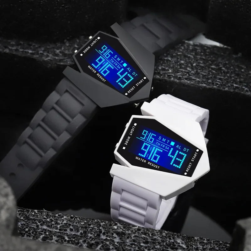 Montres numériques créatives pour enfants, lumineux, étanche, bracelet en Silicone, montre de sport pour hommes, réveil multifonction MAEJORKEN