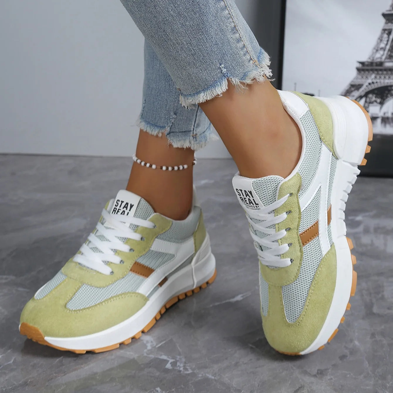 Chaussures décontractées élégantes à lacets, nouveau style tendance, pour femmes, printemps/automne, bout rond, semelle épaisse, antidérapantes, confortables, chaussures de sport MAEJORKEN