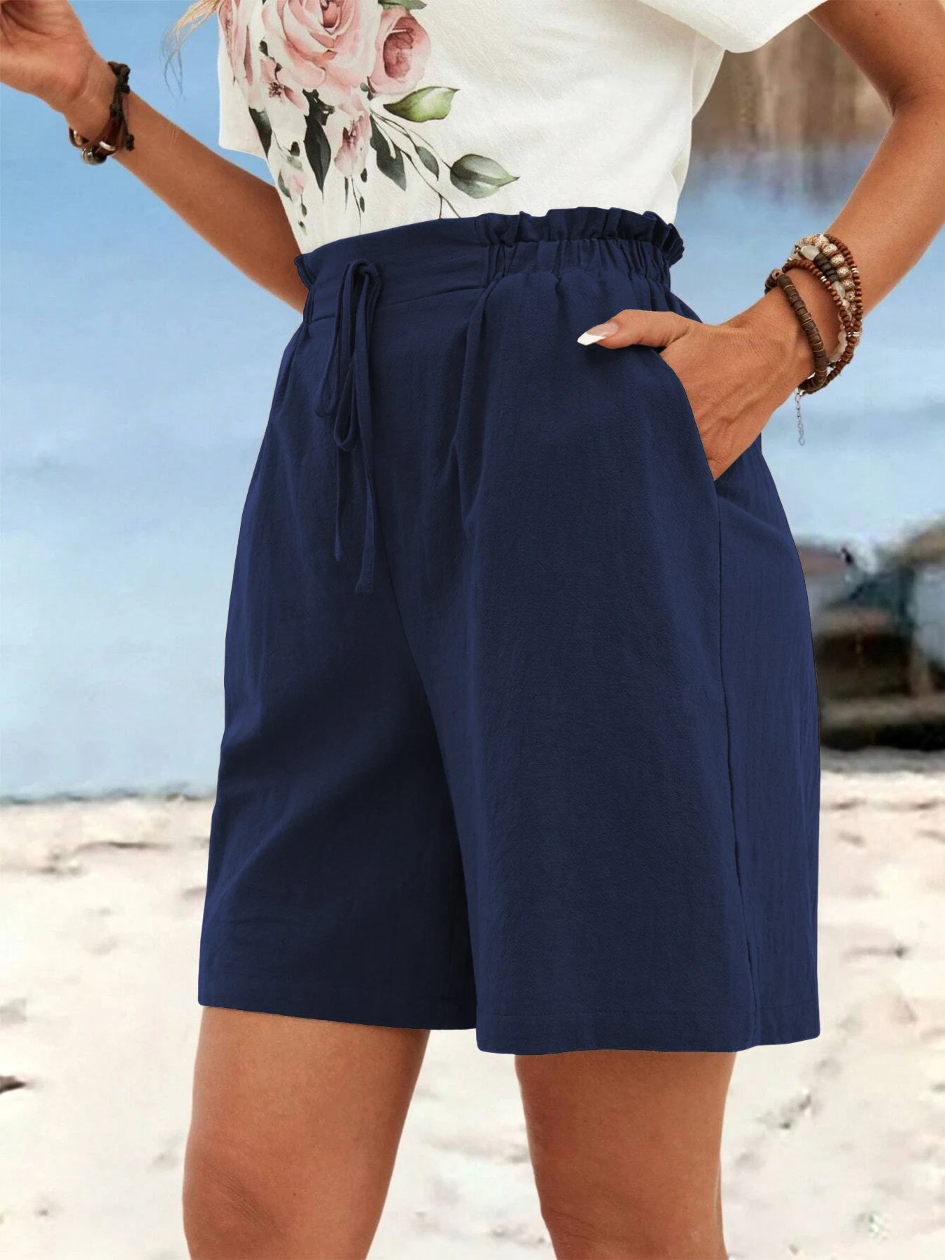 Short en lin de couleur unie pour femmes, short de sport décontracté, pantalon trois-quarts avec cordon de serrage, printemps et été MAEJORKEN