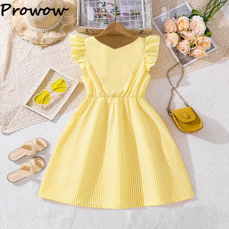 Fille robe d'été manches volantes rayures robe Patchwork couleur chemise robe pour filles décontracté adolescent filles vêtements enfants robes MAEJORKEN