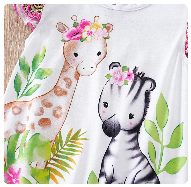 Vêtements pour nouveau-nés, imprimé cerf tacheté de dessin animé, confortable et doux, combinaison d'été à manches volantes pour bébé fille MAEJORKEN