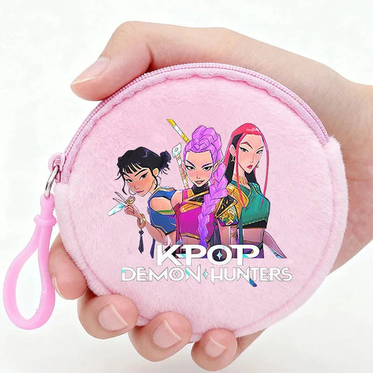 Porte-monnaie mignon de dessin animé pour enfants KPop Demon Hunters, portefeuille rond portable, mini sac à monnaie, sac de rangement pour écouteurs et clés, poche zippée MAEJORKEN
