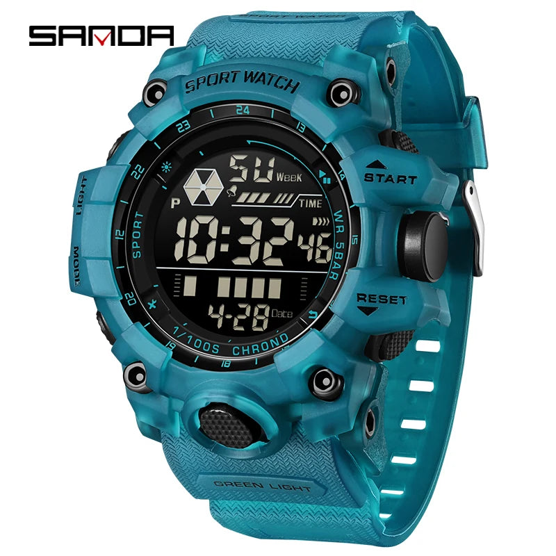 SANDA Sports de plein air hommes montre LED étanche analogique numérique spectacle multifonction grand cadran électronique montre-bracelet G style mâle Cloc MAEJORKEN
