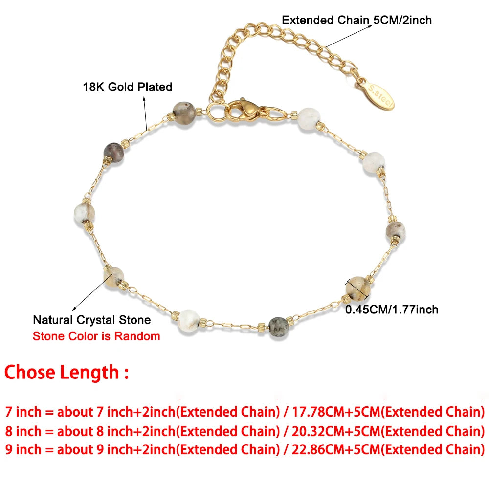 Pierre naturelle acier inoxydable cristaux perle chaîne Bracelets pour femme couleur or dames cheville Bracelet bijoux 7-9 pouces MAEJORKEN