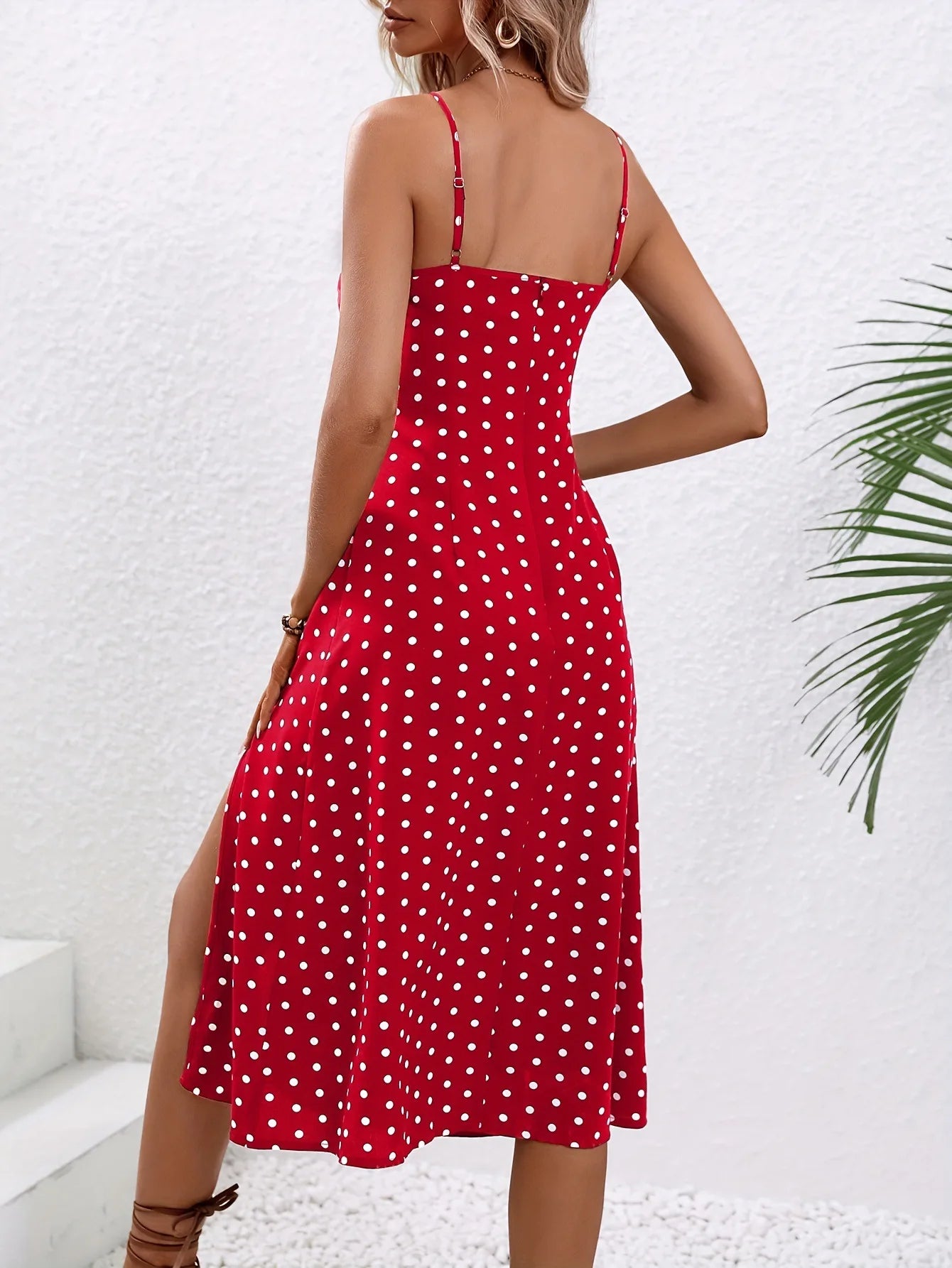 Robe d'été à bretelles Spaghetti imprimé à pois, sans manches du S au 2XL