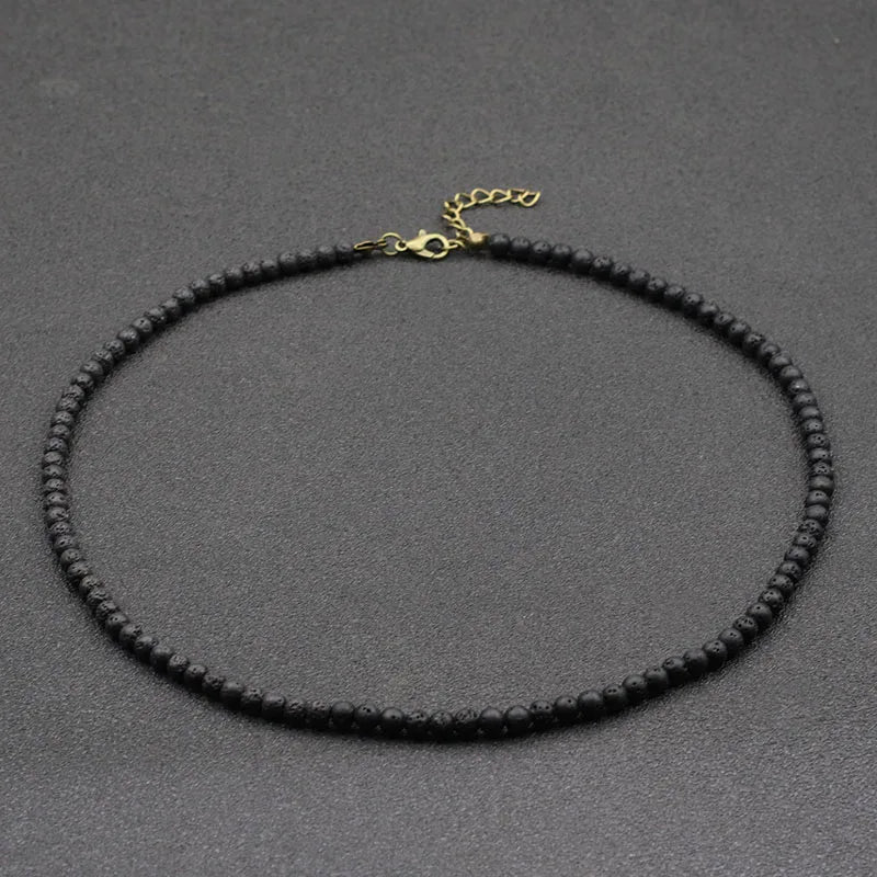 Collier élégant pour hommes, perles de 4mm, guérison, 7 couleurs disponibles, lave réglable, Howlite, obsidienne, court, sport, absorbant la sueur MAEJORKEN