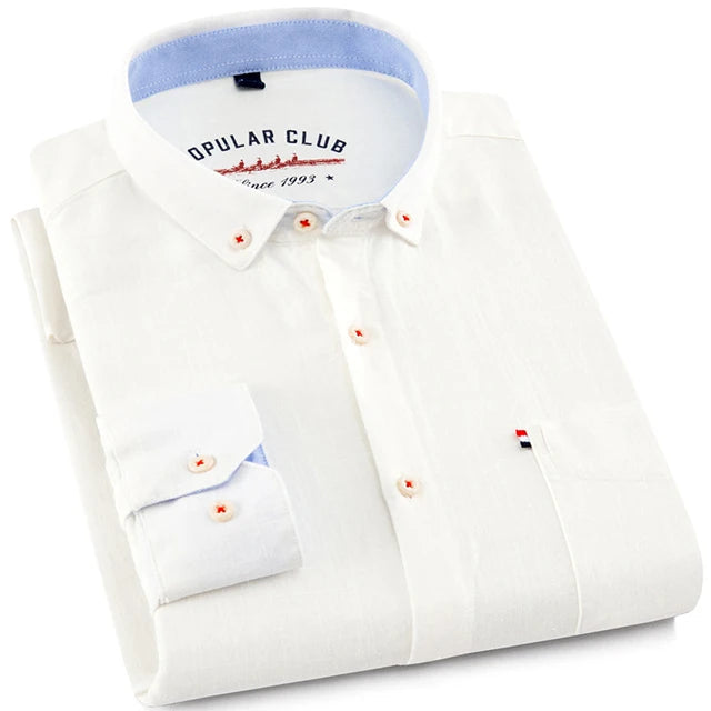 Chemise habillée à col boutonné pour hommes, mélange de coton et de lin respirant, manches longues, coupe cintrée, printemps été décontracté Chic MAEJORKEN