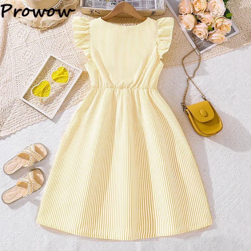 Fille robe d'été manches volantes rayures robe Patchwork couleur chemise robe pour filles décontracté adolescent filles vêtements enfants robes MAEJORKEN