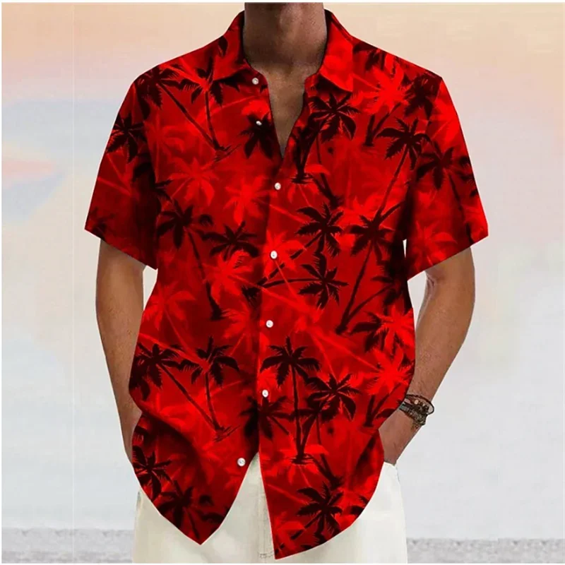 Chemises pour hommes 2023 Cocotier imprimé revers bouton chemise bleu hawaïen manches courtes créateur de mode décontracté doux 7 couleurs été MAEJORKEN