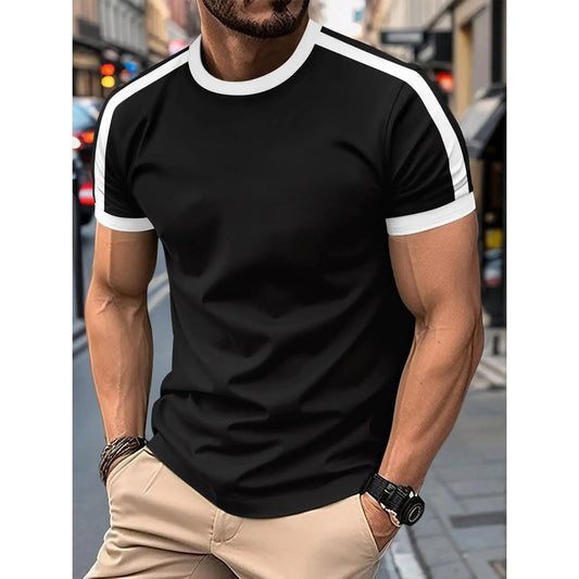 T-Shirt à manches courtes pour hommes, élastique, décontracté, pour fête quotidienne, maison, Social, couleur assortie, couleur unie, Vintage, haut d'été MAEJORKEN