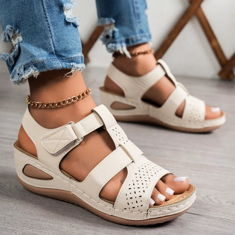 Sandales compensées orthopédiques haut de gamme pour femme, été 2026, à bout ouvert, antidérapantes, style vintage et rétro, chaussures décontractées à plateforme MAEJORKEN