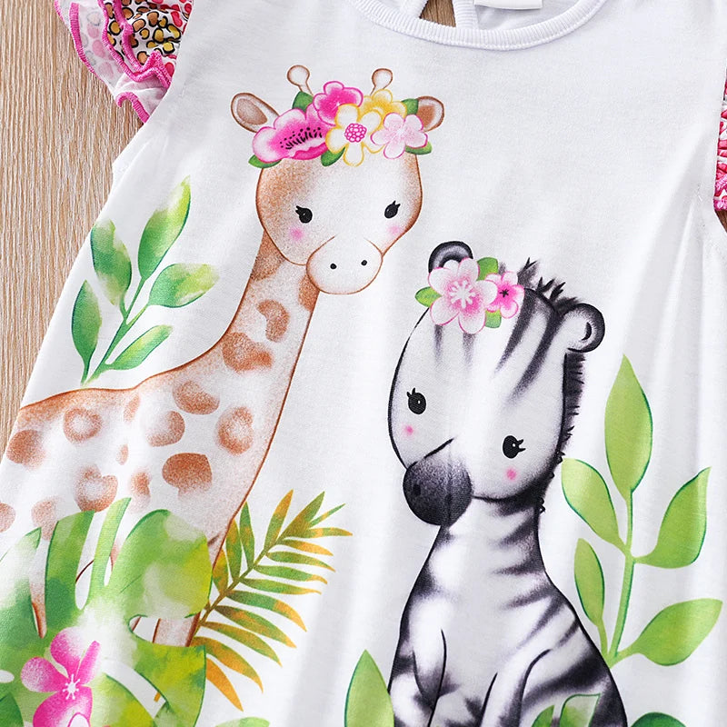 Vêtements pour nouveau-nés, imprimé cerf tacheté de dessin animé, confortable et doux, combinaison d'été à manches volantes pour bébé fille MAEJORKEN