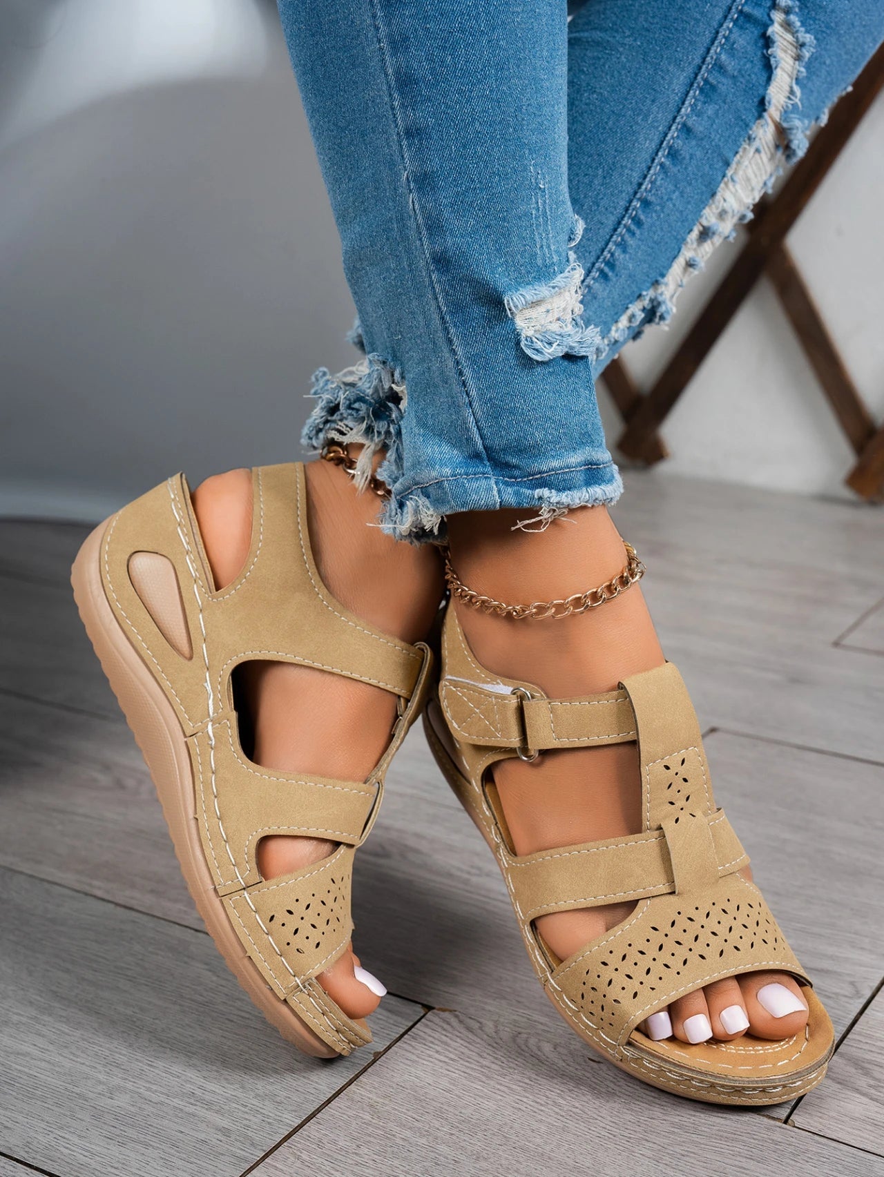 Sandales compensées orthopédiques haut de gamme pour femme, été 2026, à bout ouvert, antidérapantes, style vintage et rétro, chaussures décontractées à plateforme MAEJORKEN