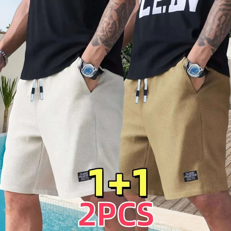 Lot de 2 shorts pour hommes, pantalons décontractés pour hommes, shorts de plage pour hommes, shorts de sport pour hommes, nouveau tissu texturé à la mode, pantalons respirants, adaptés aux vêtements décontractés quot MAEJORKEN