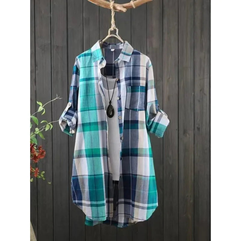 Chemise à carreaux à revers manches longues  du 1XL au 5XL