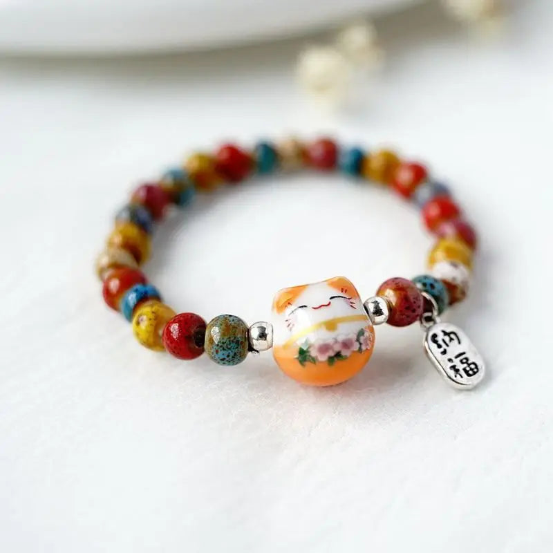 Bracelet chat b03 pour filles, bracelets perlés colorés, pendentifs en céramique Harajuku, bracelets à breloques anime, bijoux cadeaux, vente en gros MAEJORKEN