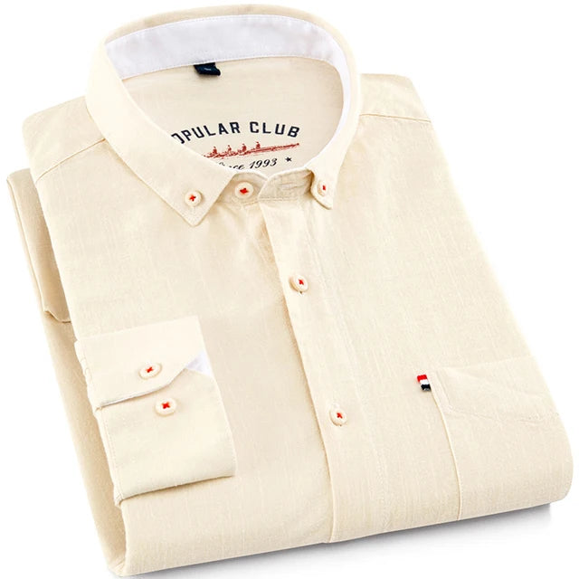 Chemise habillée à col boutonné pour hommes, mélange de coton et de lin respirant, manches longues, coupe cintrée, printemps été décontracté Chic MAEJORKEN