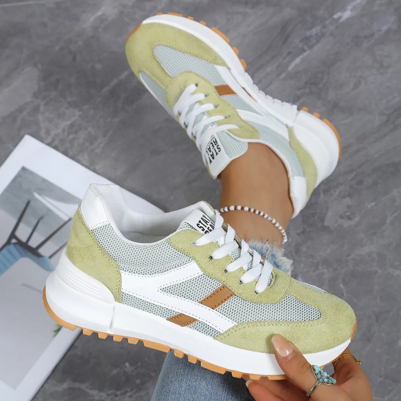 Chaussures décontractées élégantes à lacets, nouveau style tendance, pour femmes, printemps/automne, bout rond, semelle épaisse, antidérapantes, confortables, chaussures de sport MAEJORKEN