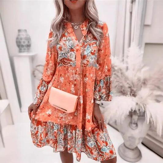 Robes imprimé fleuri col en V du XS au 3XL